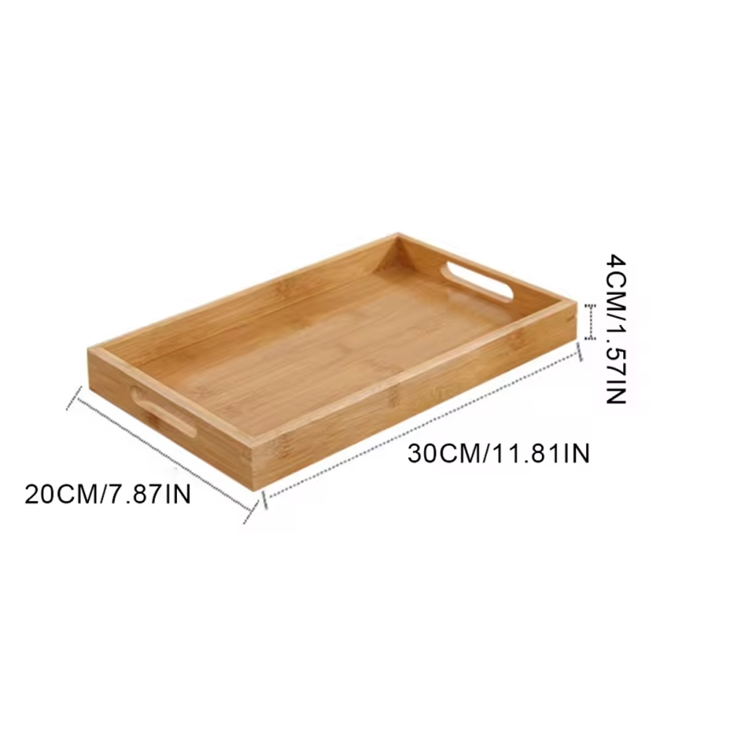 Bamboo Wooden Rectangular Tea Tray with Handles Solid Wood Tea Cup and Dinner Plate Stand