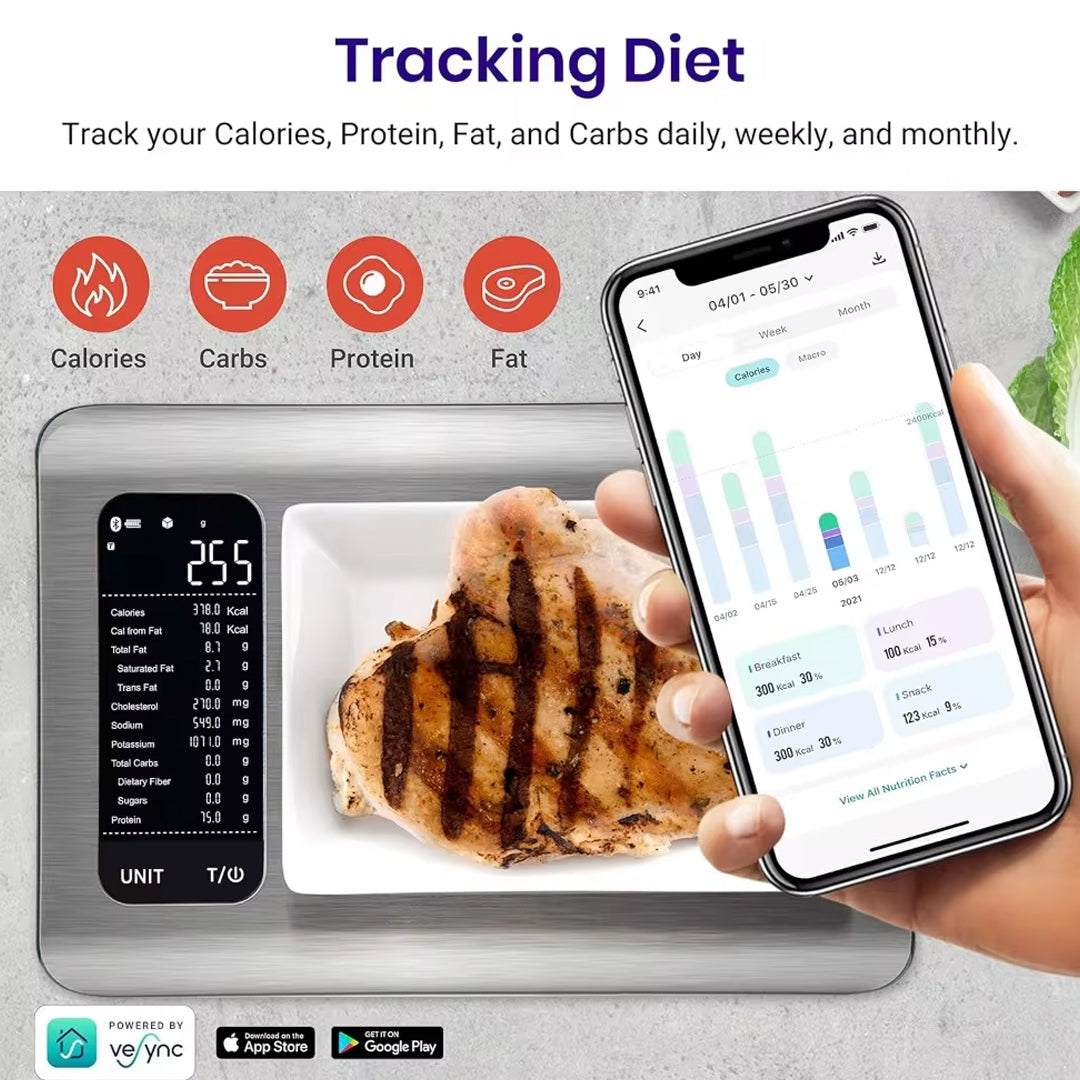 Digital Food Kitchen Scale with Smart Nutrition App for Grams and Ounces