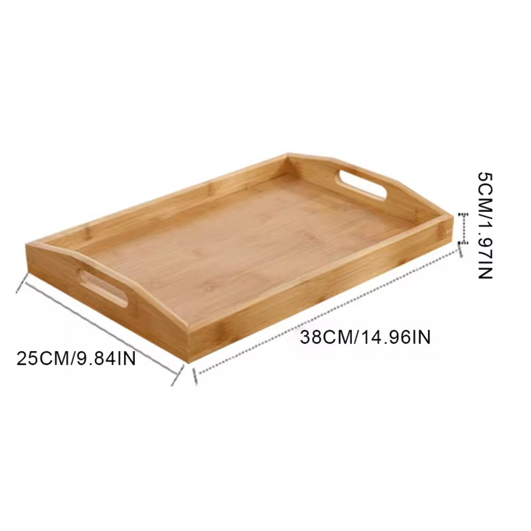 Bamboo Wooden Rectangular Tea Tray with Handles Solid Wood Tea Cup and Dinner Plate Stand