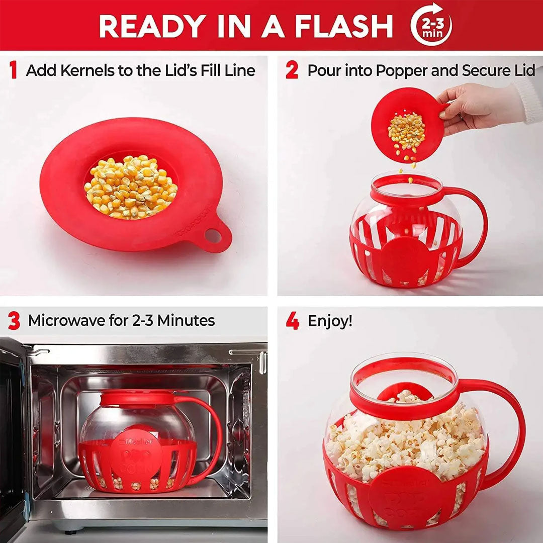 Glass Microwave Popcorn Popper Jar - Easy & Quick Popcorn