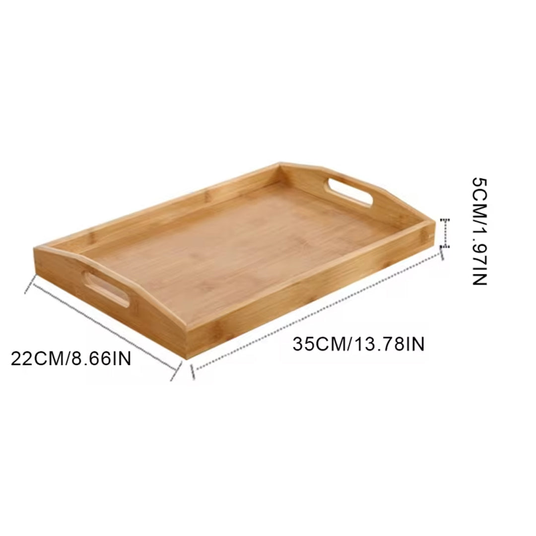 Bamboo Wooden Rectangular Tea Tray with Handles Solid Wood Tea Cup and Dinner Plate Stand