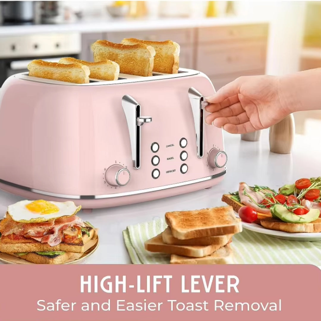 Retro 4-Slice Toaster with Defrost Function