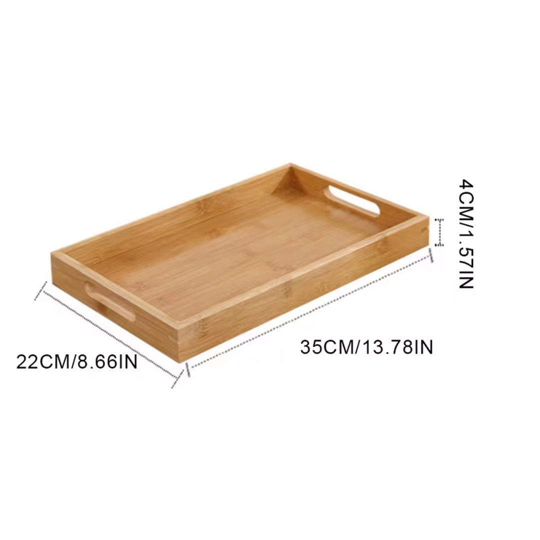 Bamboo Wooden Rectangular Tea Tray with Handles Solid Wood Tea Cup and Dinner Plate Stand