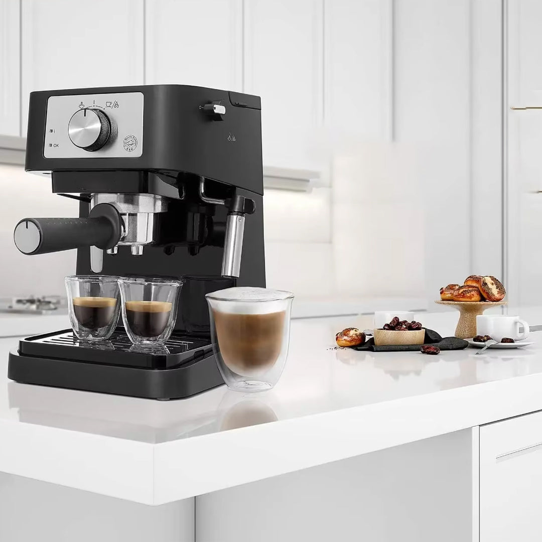 Black 15-Bar Manual Espresso Machine