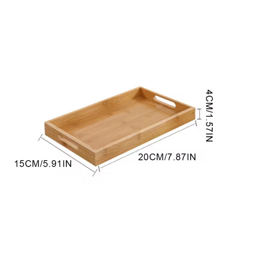 Bamboo Wooden Rectangular Tea Tray with Handles Solid Wood Tea Cup and Dinner Plate Stand