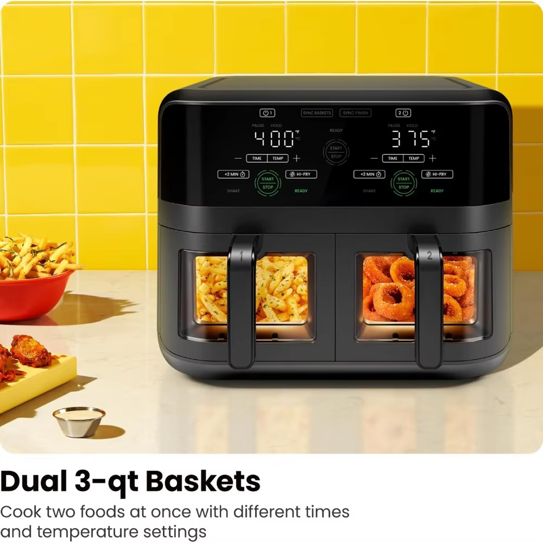 6 Quart Dual Basket Air Fryer with View Windows