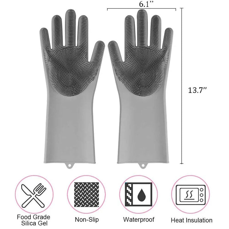 1 Pair Magic Silicone Scrub Gloves - Reusable Dishwashing & Cleaning Tools