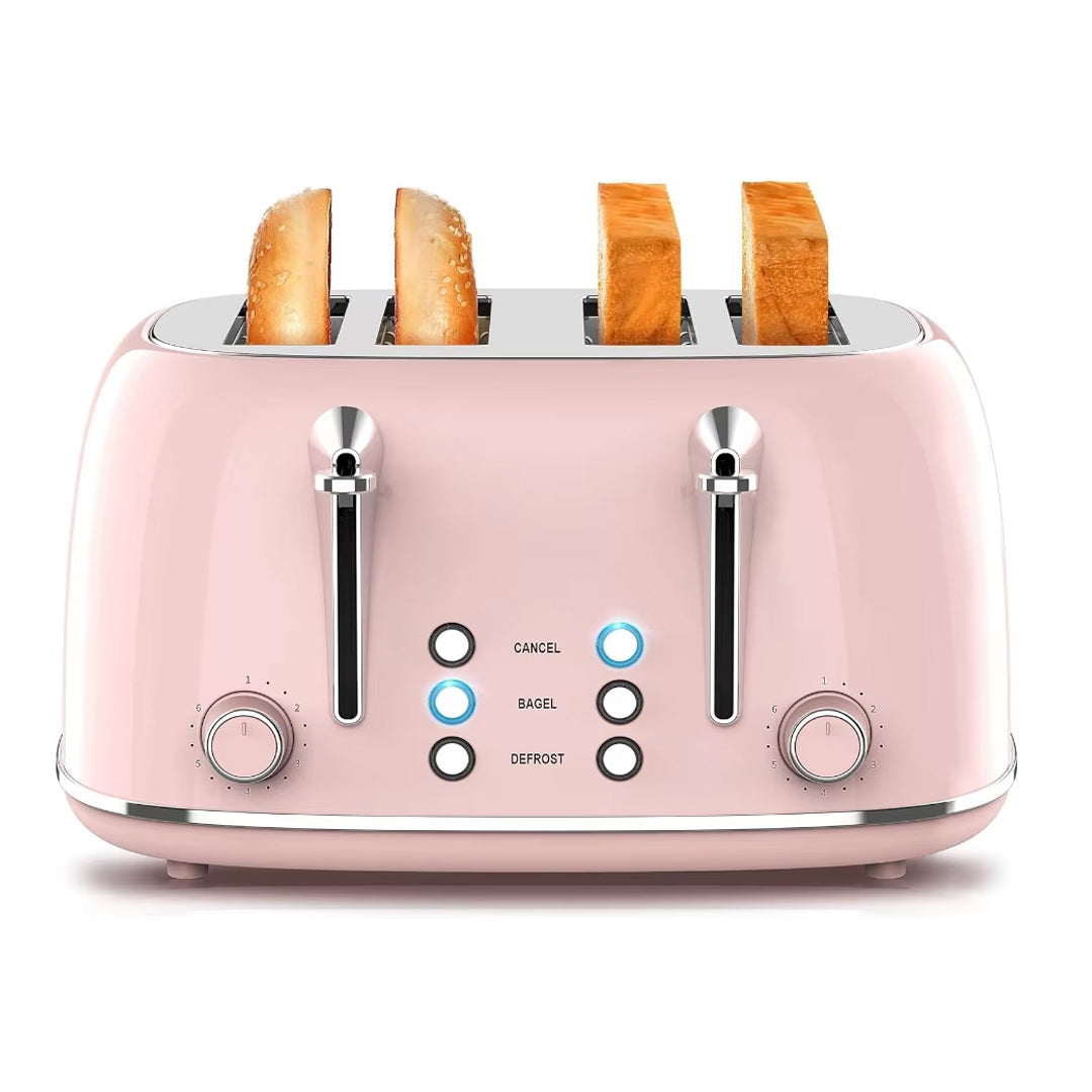 Retro 4-Slice Toaster with Defrost Function