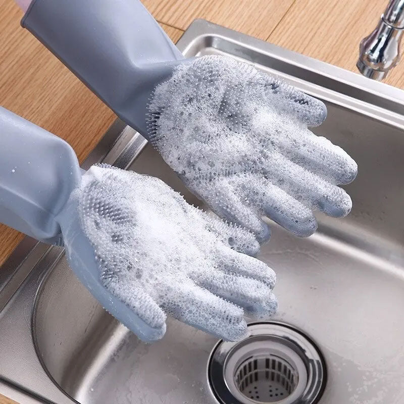 1 Pair Magic Silicone Scrub Gloves - Reusable Dishwashing & Cleaning Tools